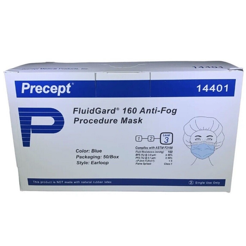 FluidGar Anti-fog Foam Procedure Face Mask ASTM Level 3 Blue Earloops 14401