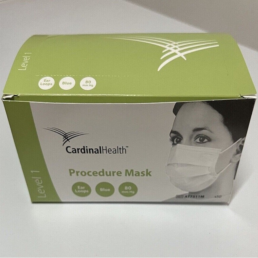 Procedure Mask Cardinal Health Earloops Blue ASTM Level 1 Adult AT7511M